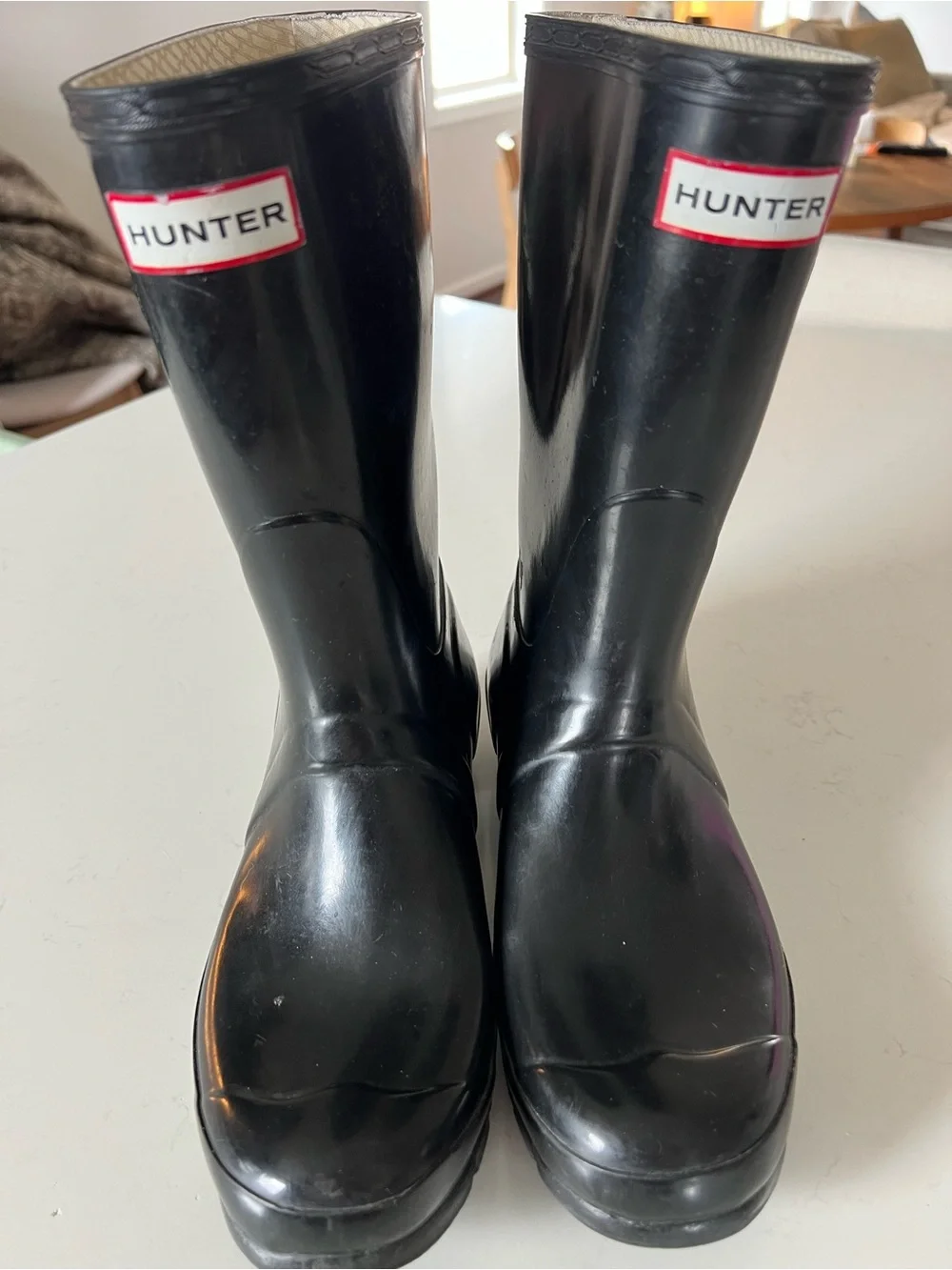 Hunter Black Gloss Waterproof Rain Boots with Buckle Detail